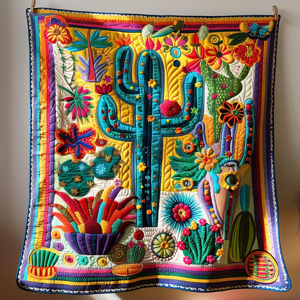 Desert Dreamscape Cactus Quilted Blanket Cute Christmas Blankets