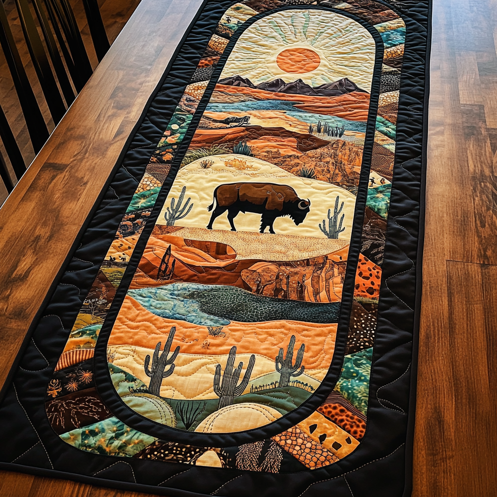 Desert Drift Quilted Table Runner Kitchen Table Decor Bison Gifts For Husband