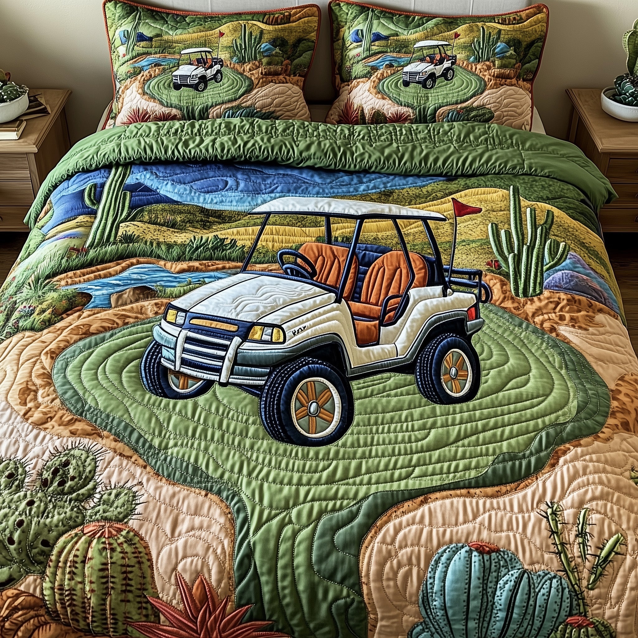 Desert Fairway Dreams Quilted Bedding Set Duvet Cover Bedspread Cactus Related Gifts