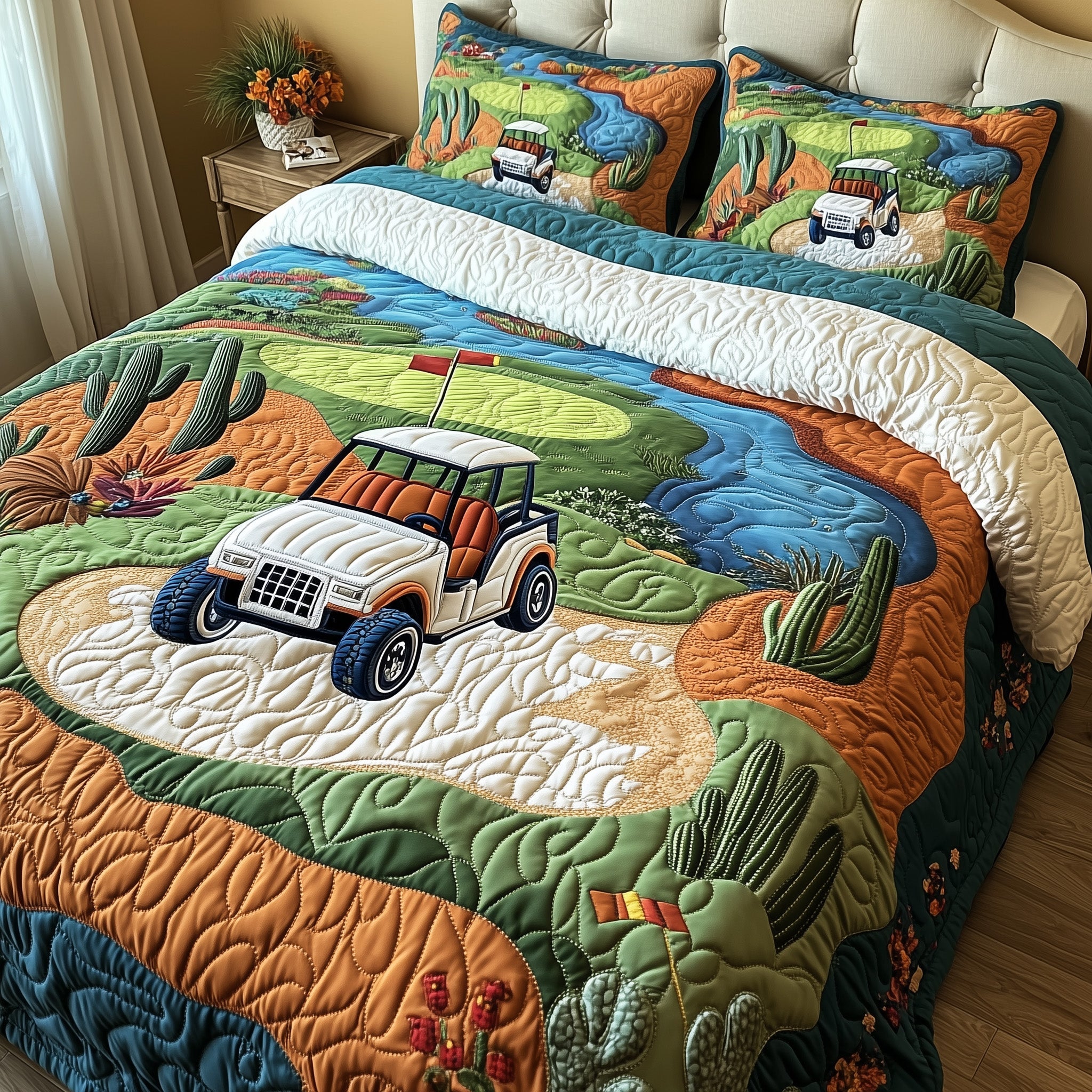 Desert Fairway Dreams Quilted Bedding Set Duvet Cover Bedspread Succulent Gift Ideas