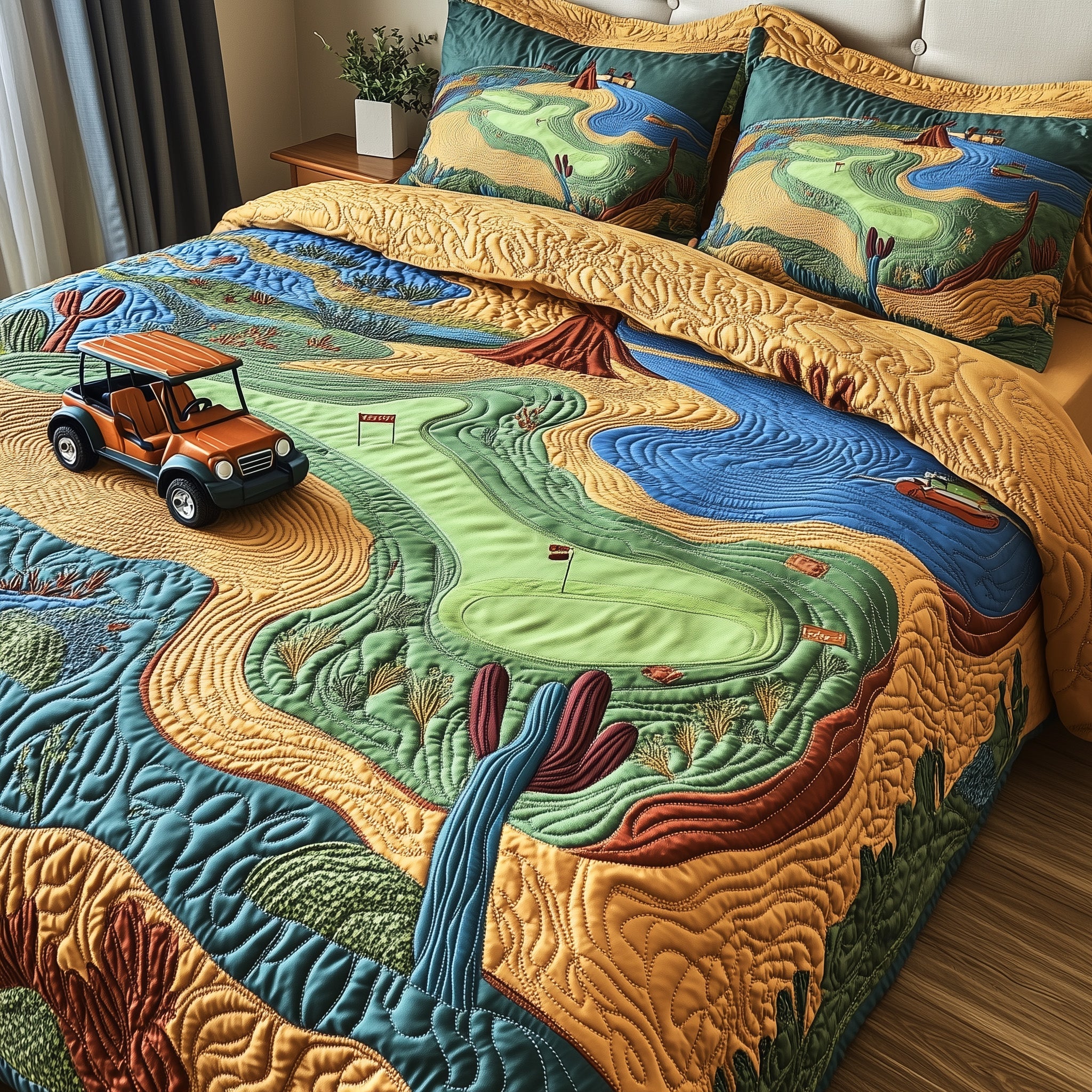 Desert Fairway Dreams Quilted Bedding Set Linen Blend