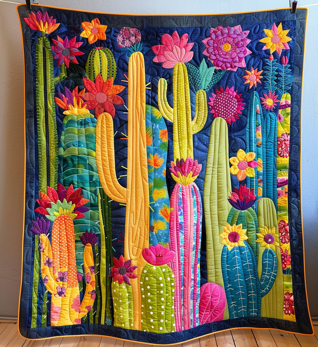 Desert Flora Fiesta Quilted Blanket Gift For Cactus Lover