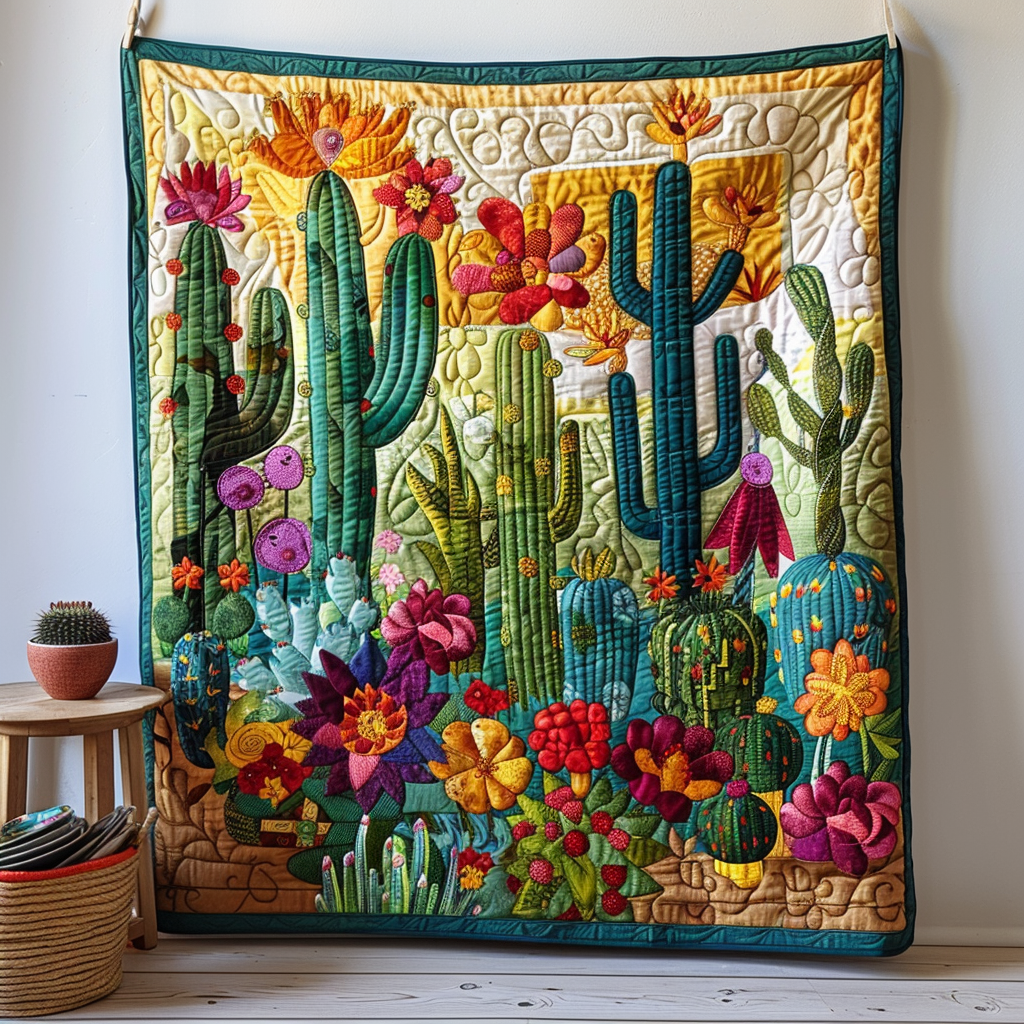 Desert Flower Cactus Explosion Quilted Blanket Gift For Cactus Lover