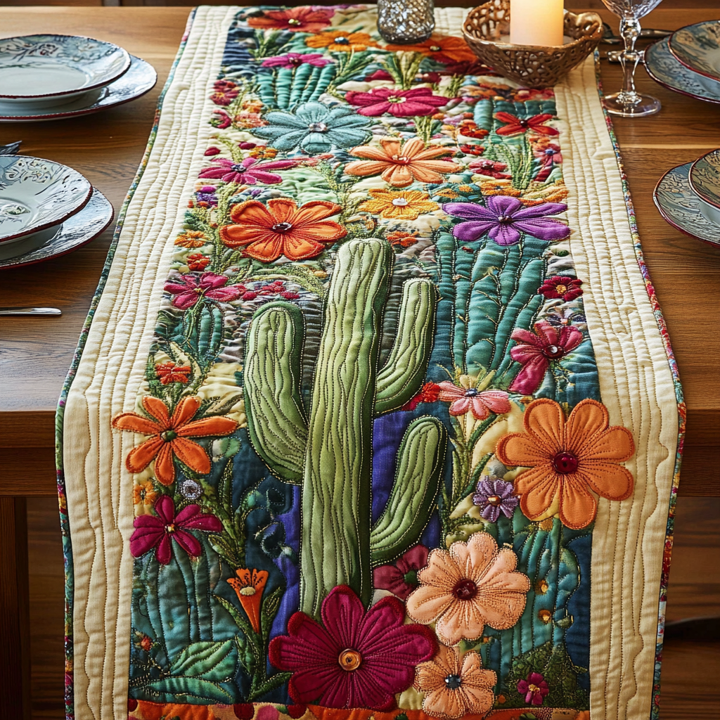 Desert Garden Quilted Table Runner Dining Table Ideas Cactus Inspired Gifts