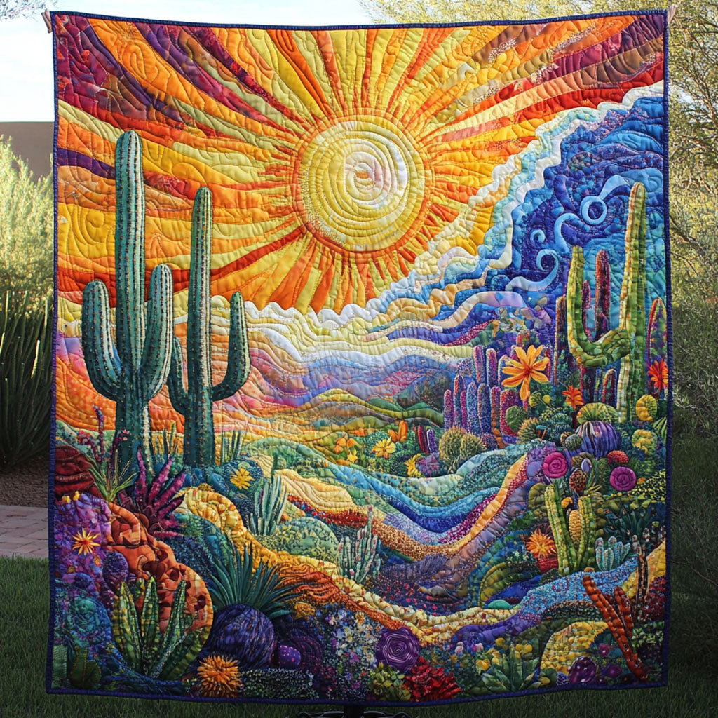 Desert Glow Quilted Blanket Cool Throw Blanket Best Cactus Gifts