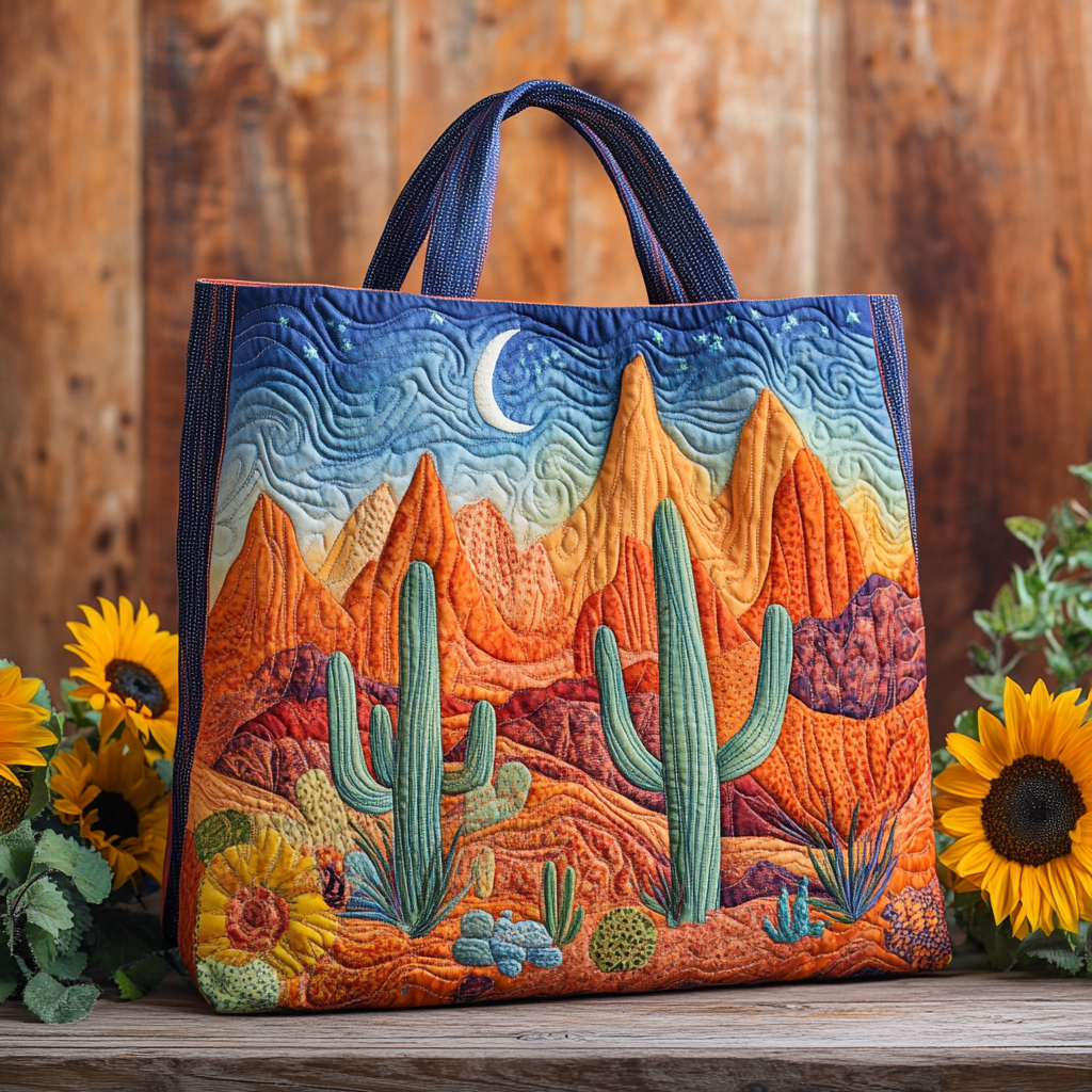 Desert Glow Quilted Tote Bag Cactus Gifts For Him