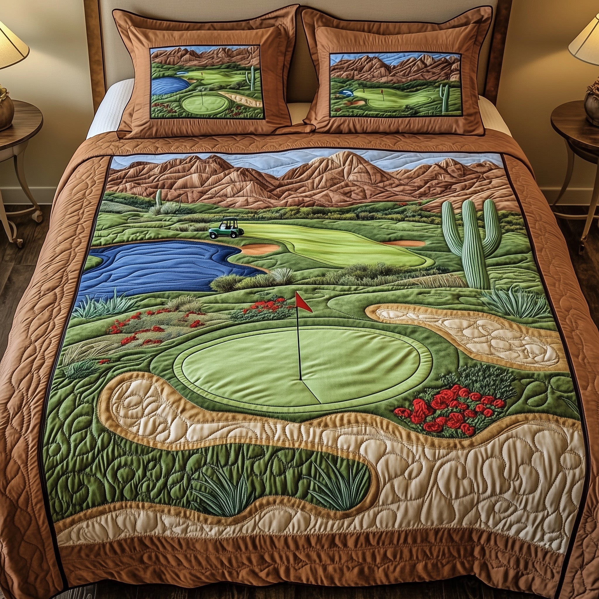 Desert Golf Haven Quilted Bedding Set Duvet Cover Merchandise Best Golf Gift Ideas