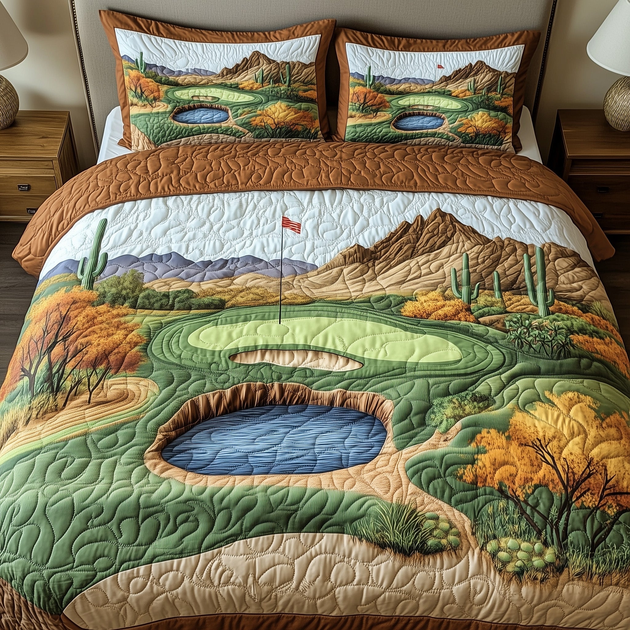 Desert Golf Haven Quilted Bedding Set Duvet Cover Merchandise Gifts For Beginner Golfers
