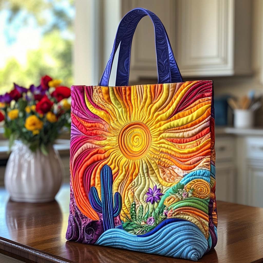 Desert Green Pride Quilted Tote Bag Cactus Related Gifts