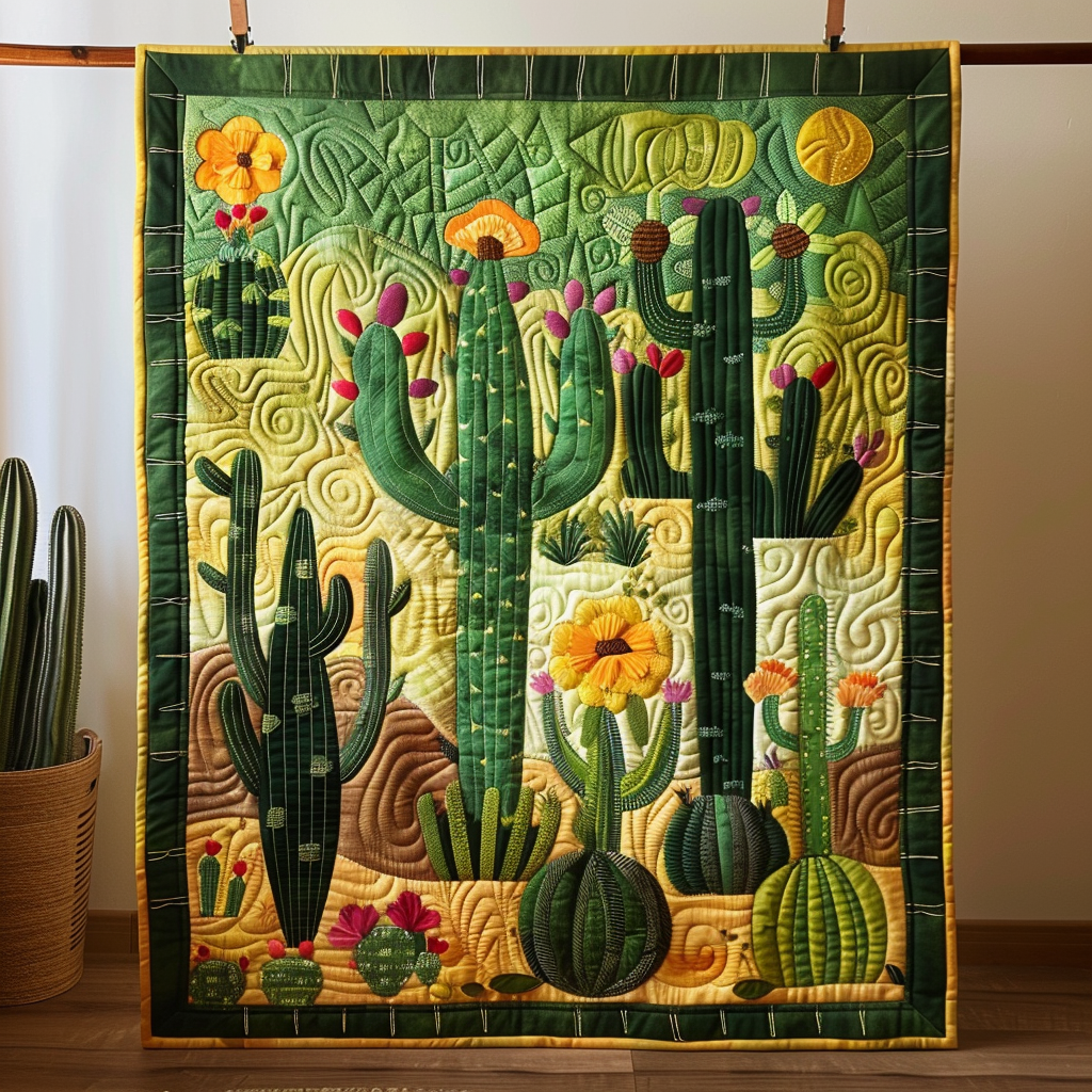 Desert Greenery Quilted Blanket Cute Blankets For Adults