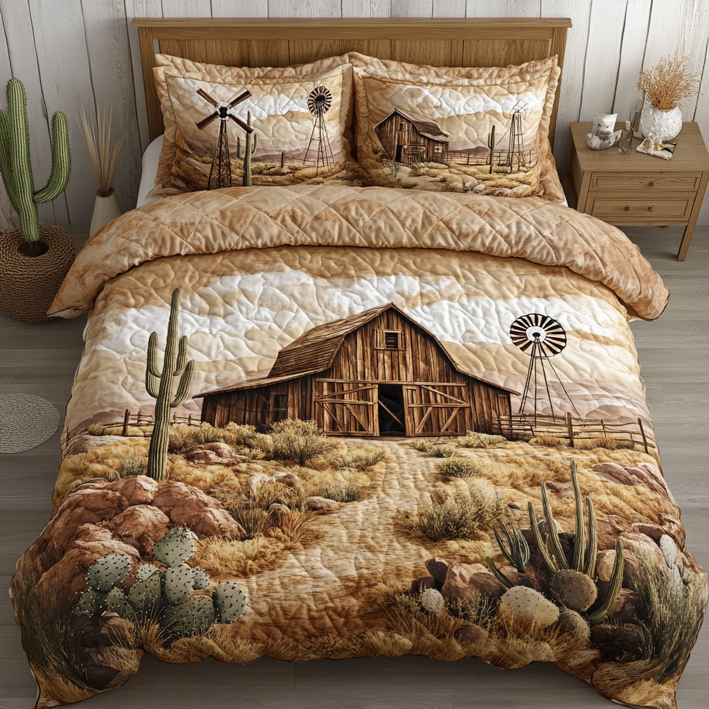 Desert Homestead Quilted Bedding Set Aesthetic Room Decor Cactus Gifts For Him