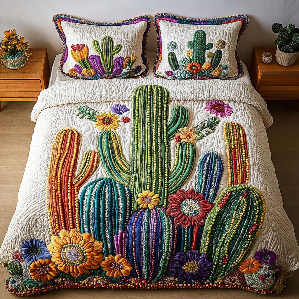 Desert Jewel Quilted Bedding Set Aesthetic Room Decor Cactus Theme Gifts