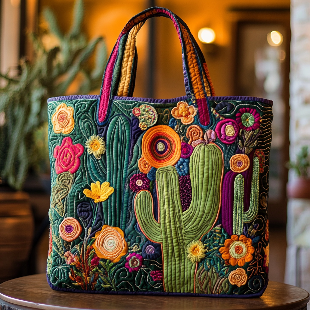 Desert Joy Quilted Tote Bag Cactus Themed Birthday Gifts