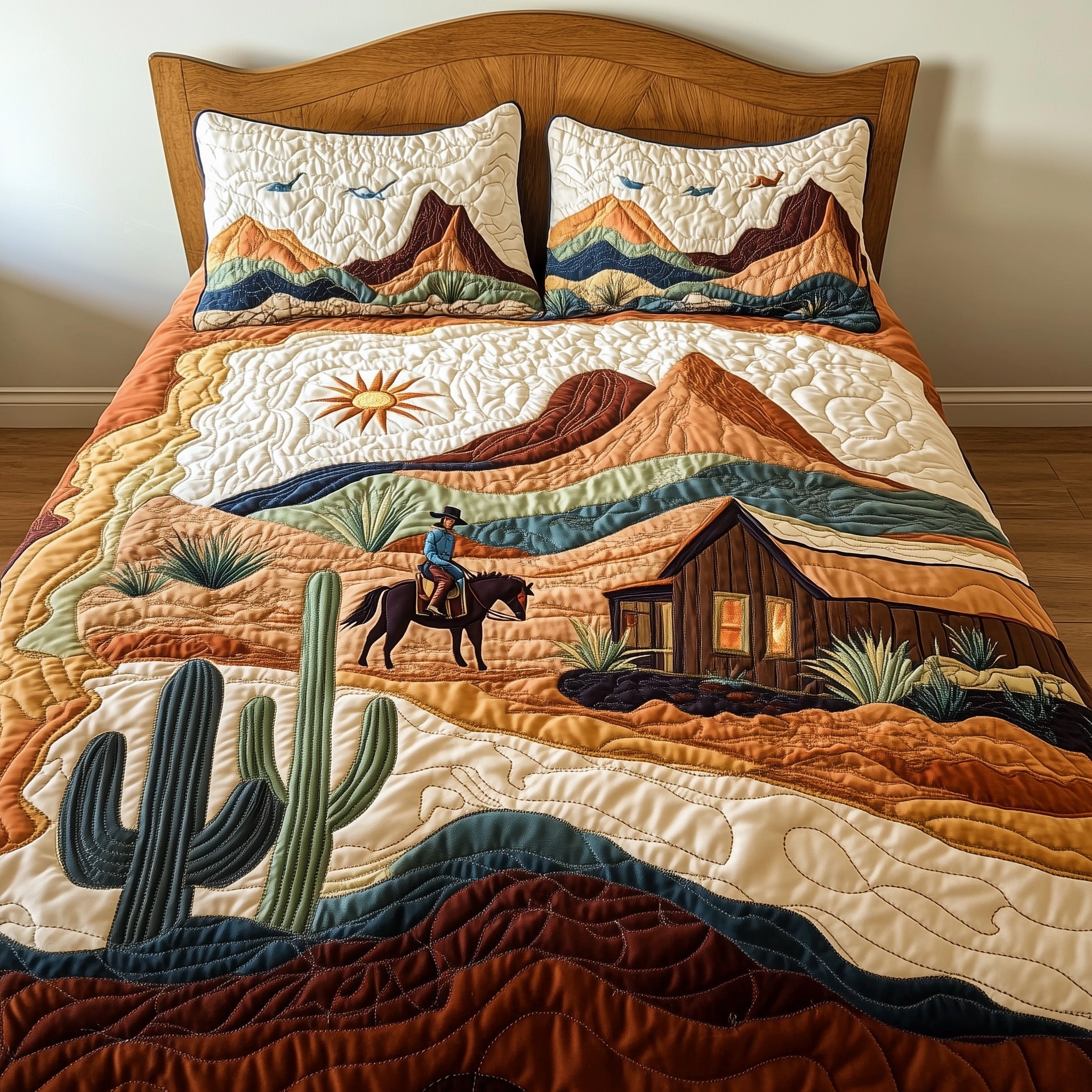 Desert Landscape Quilted Bedding Set Duvet Cover Bedspread Gifts For Cowboy Boyfriend