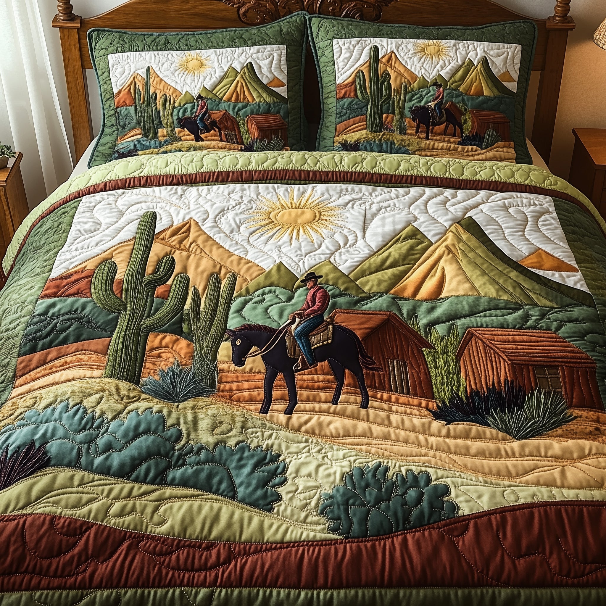 Desert Landscape Quilted Bedding Set Duvet Cover Bedspread Western Christmas Gifts For Him