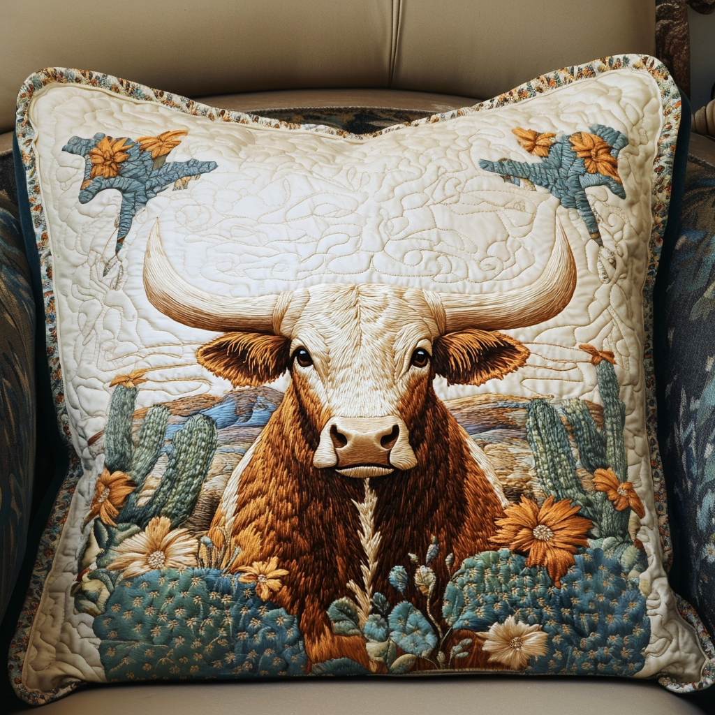 Desert Longhorn Quilted Pillow Case Throw Pillow Case Covers Texas Themed Gifts