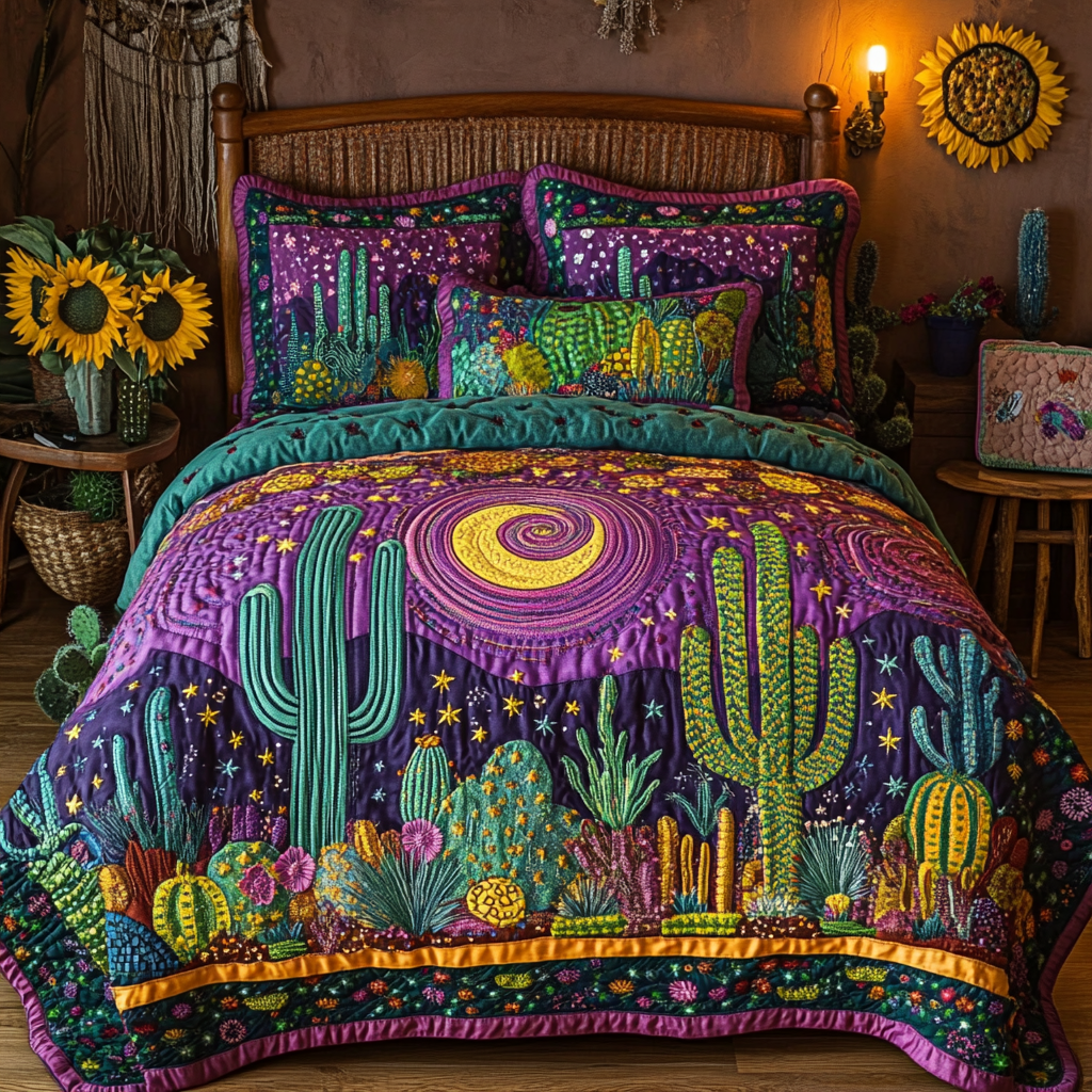 Desert Magic Quilted Bedding Set Christmas Bedding Duvet Cover Gifts For Cactus Lovers