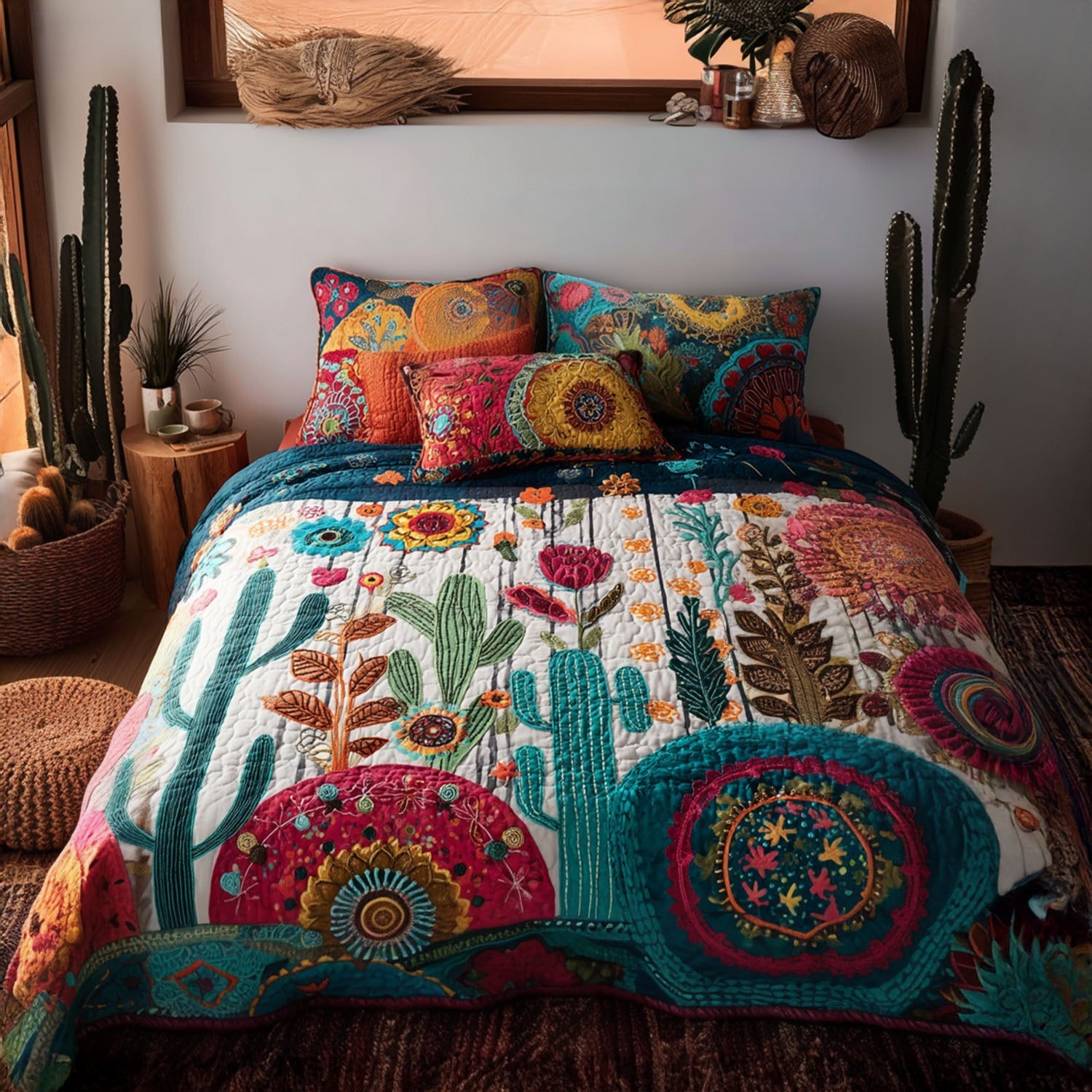 Desert Mandalas Quilted Bedding Set Aesthetic Room Decor Christmas Gifts For Flower Lovers