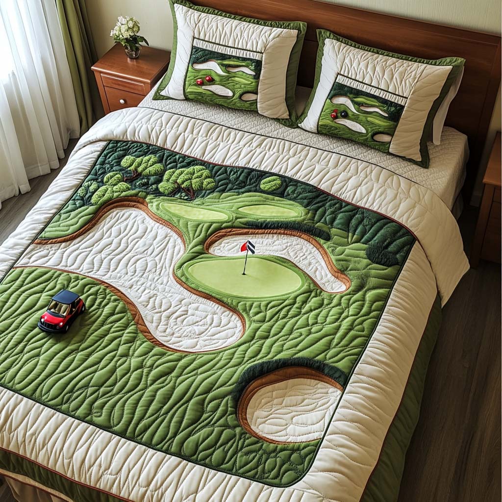 Desert Mirage Golf Course Quilted Bedding Set Cute Room Decor Golf Gifts For Guys