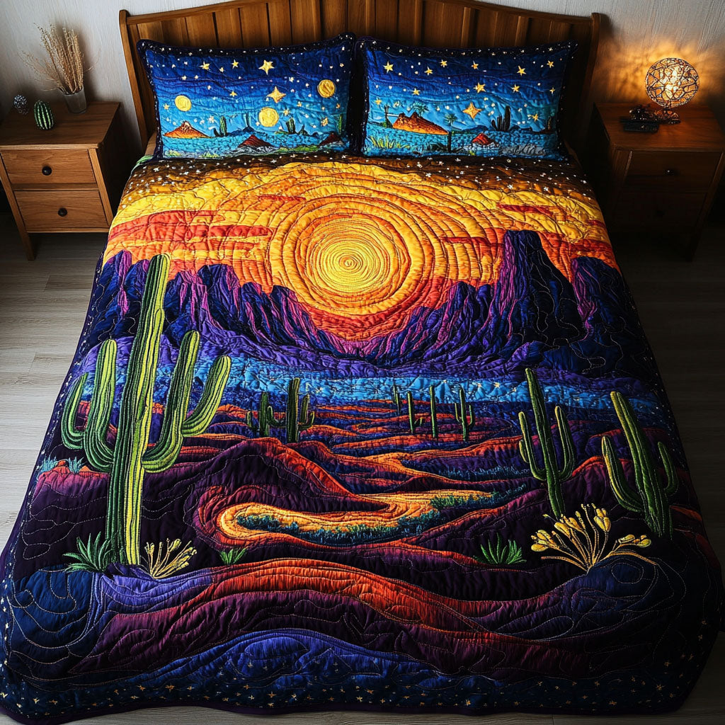 Desert Mirage Quilted Bedding Set Cool Bedroom Decor Cactus Gifts For Her