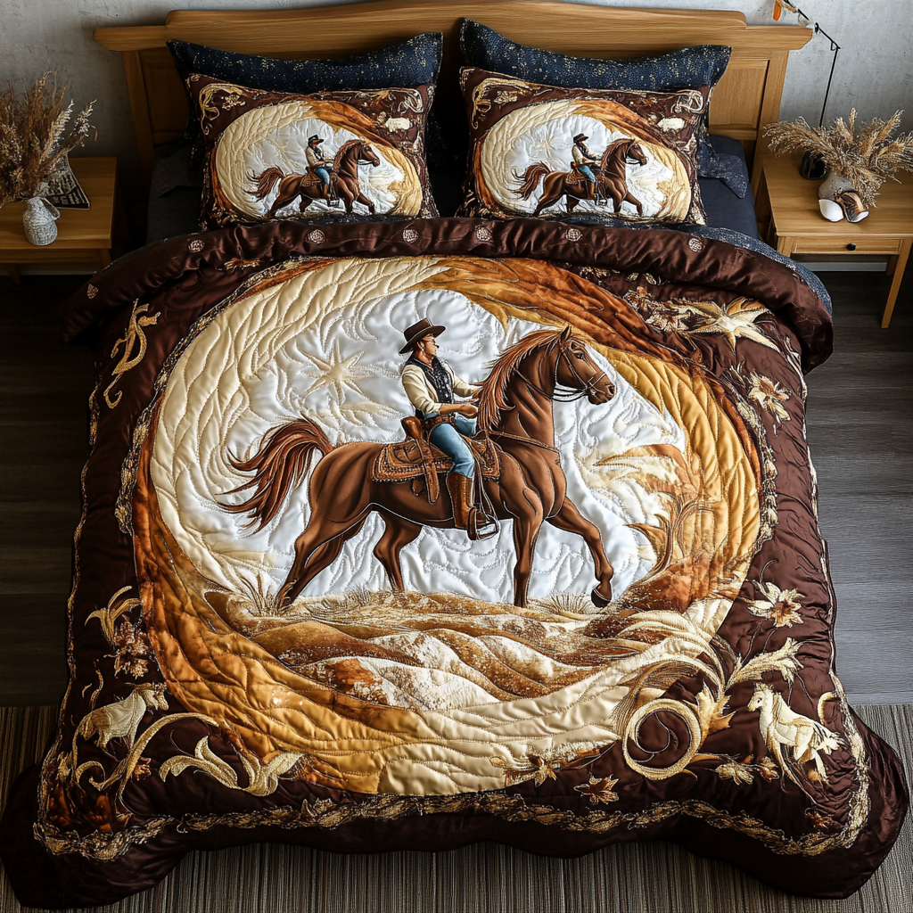Desert Mustang Quilted Bedding Set Bed Decor Cowboy Christmas Presents