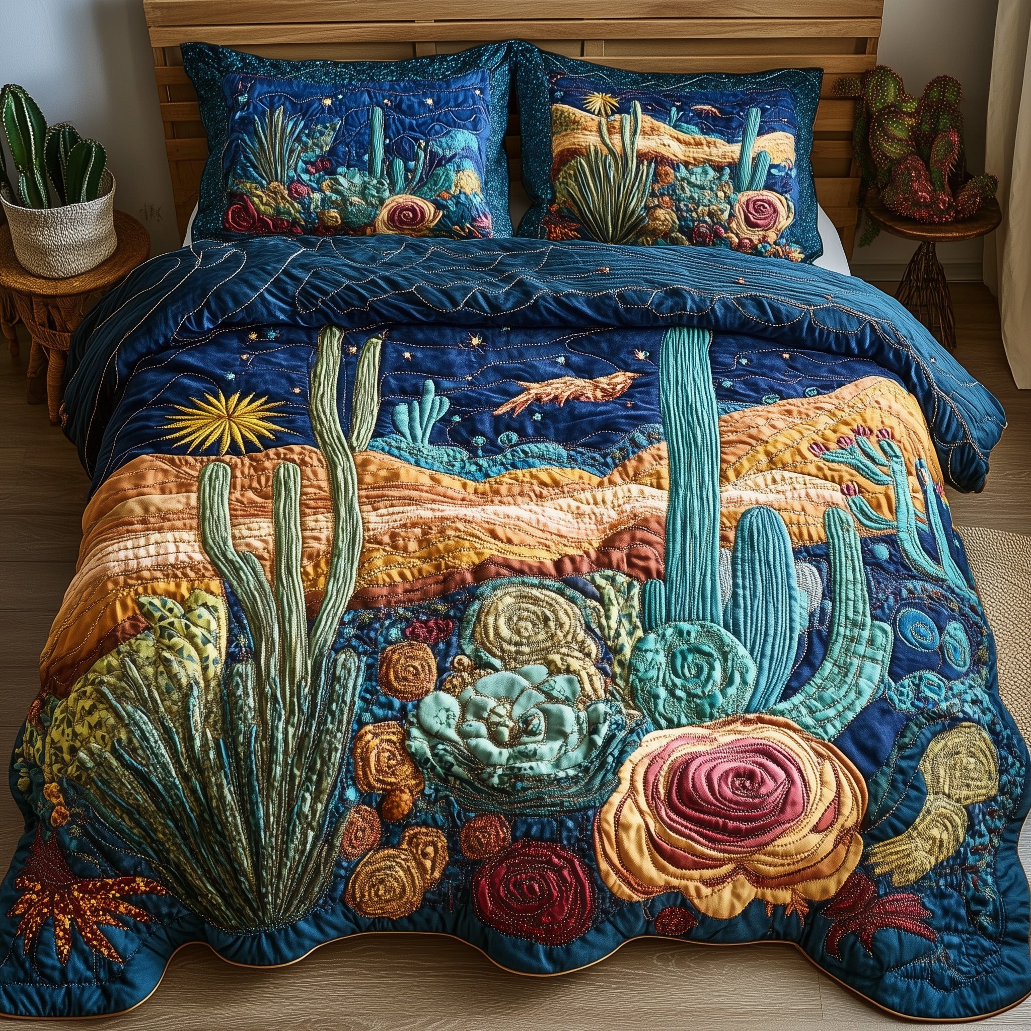 Desert Nights Quilted Bedding Set Duvet Cover Bedspread Gifts For Cactus Lovers