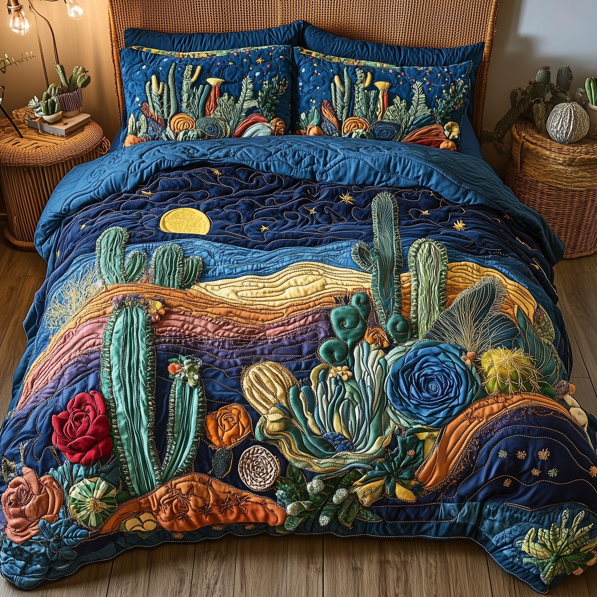 Desert Nights Quilted Bedding Set Duvet Cover Bedspread Unique Cactus Gifts