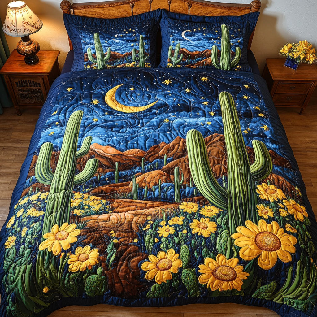Desert Path Quilted Bedding Set Cute Room Decor Cactus Birthday Gift