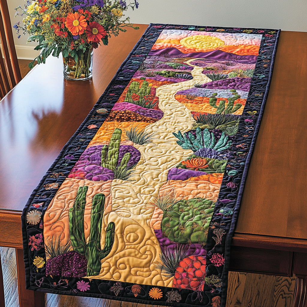 Desert Pathway Quilted Table Runner Kitchen Table Decor Unique Cactus Gifts