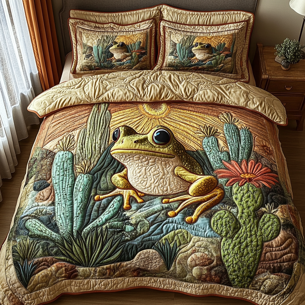 Desert Pond Prince Quilted Bedding Set Bedroom Decorations Frog Themed Gifts For Adults