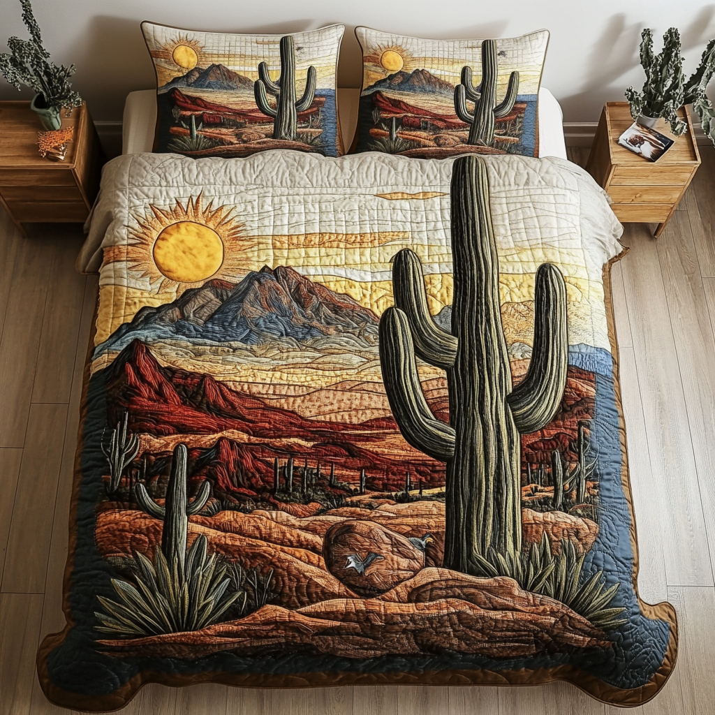 Desert Quilted Bedding Set Best Bed Sheet Set Gift For Cactus Lover
