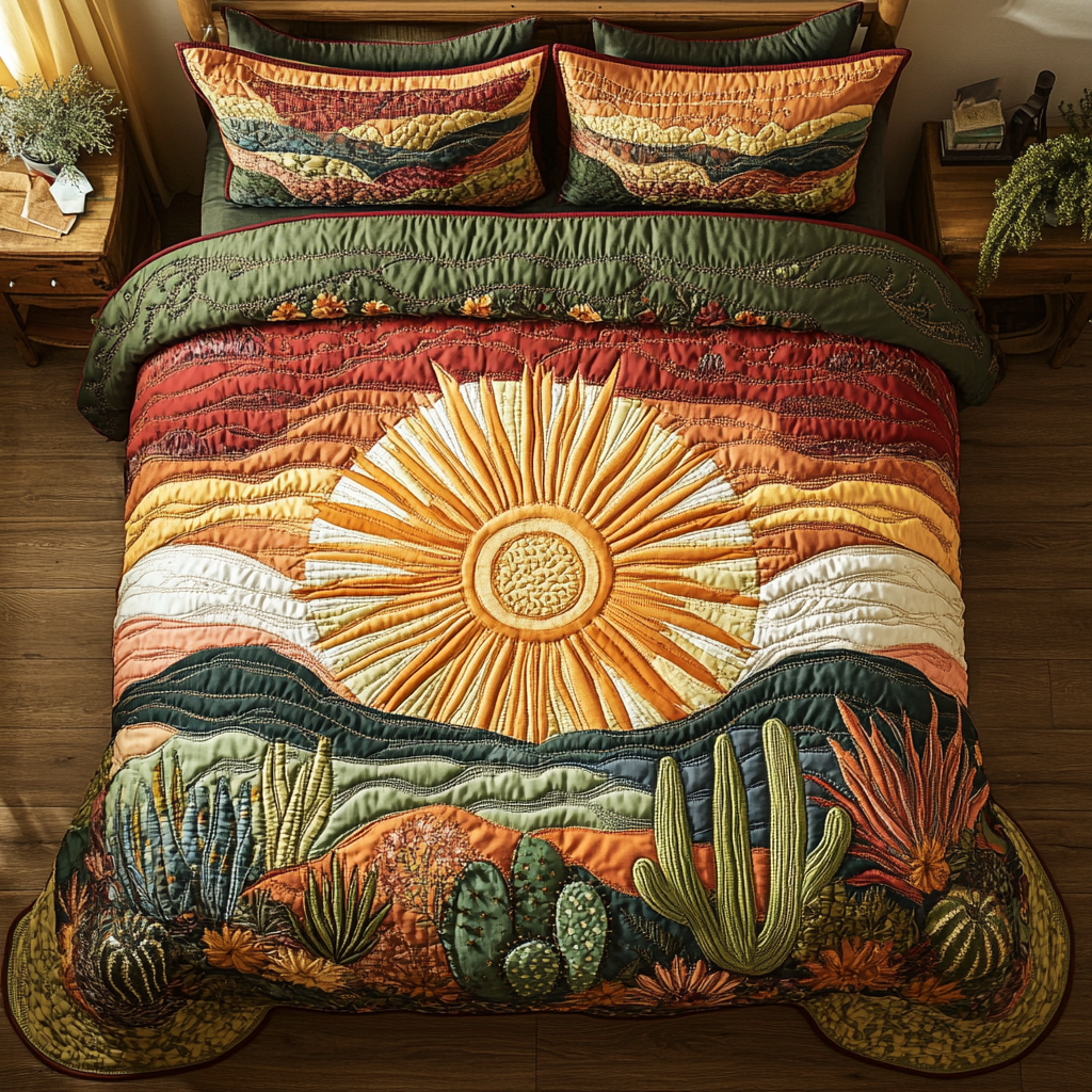 Desert Quilted Bedding Set Best Bed Sheet Set Gift For Cactus Lover