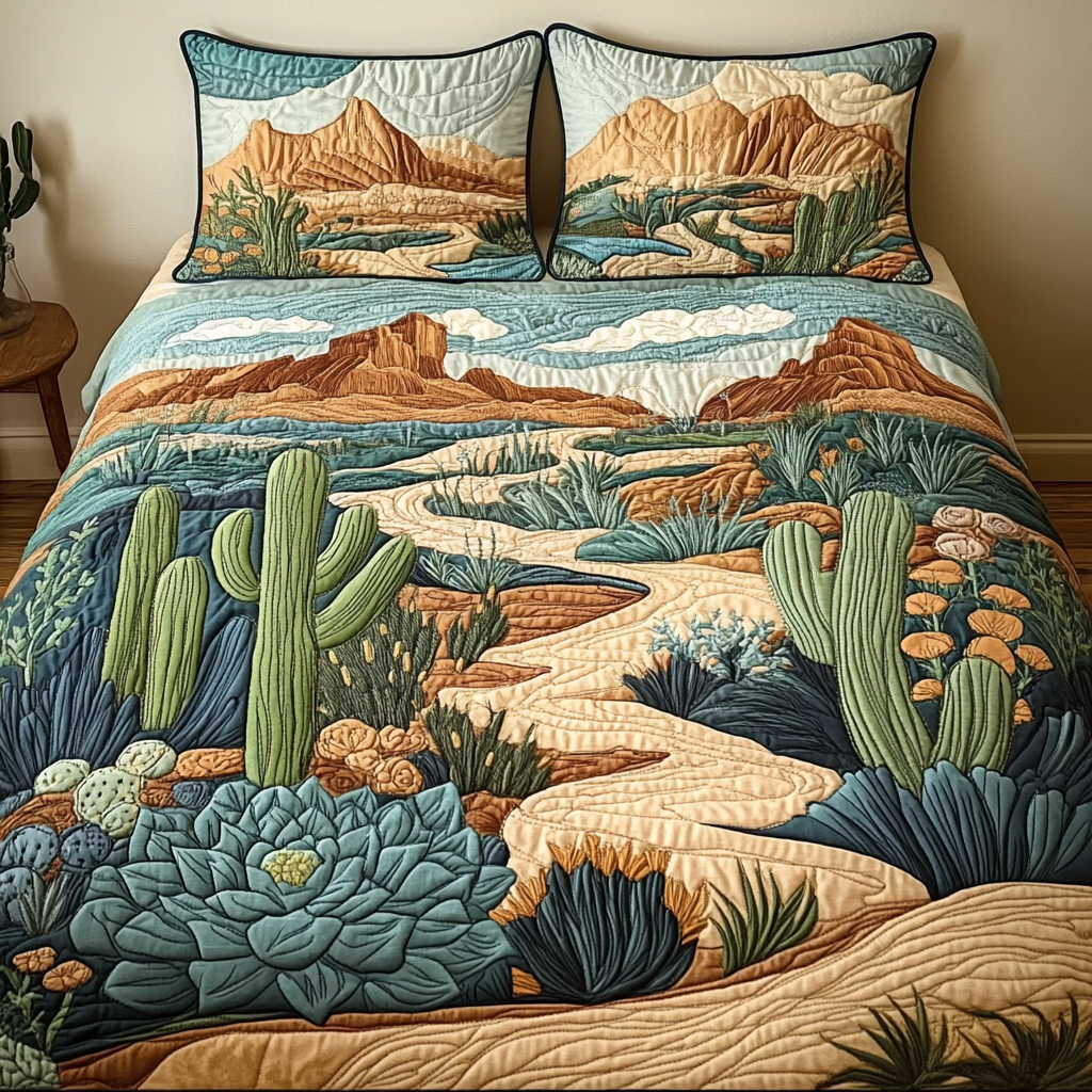 Desert Quilted Bedding Set Best Bed Sheet Set Gift For Cactus Lover