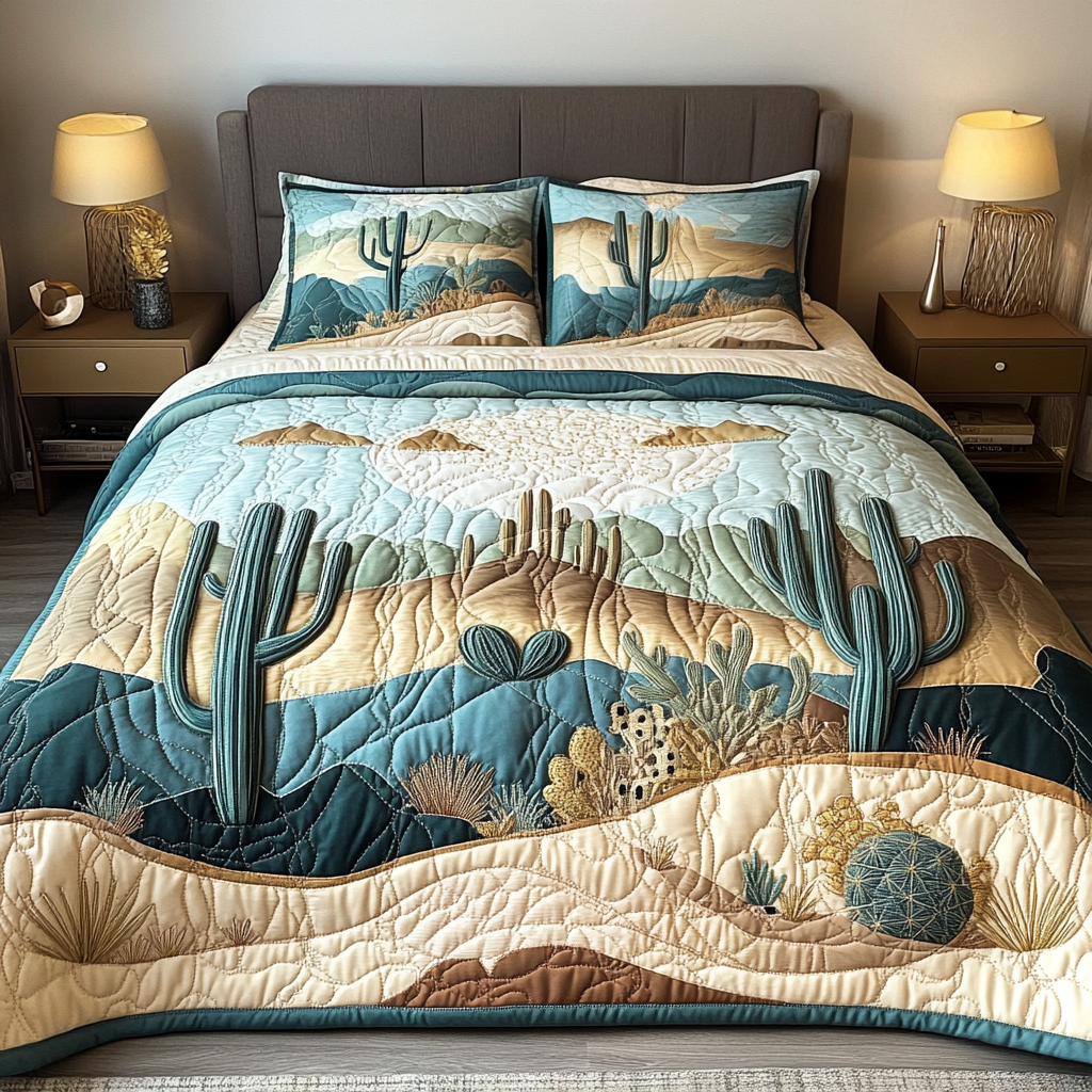 Desert Quilted Bedding Set Best Bed Sheet Set Gift For Cactus Lover