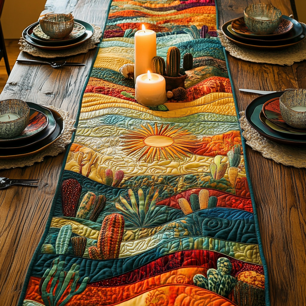 Desert Radiance Quilted Table Runner Dining Room Table Decor Ideas Cactus Themed Gifts