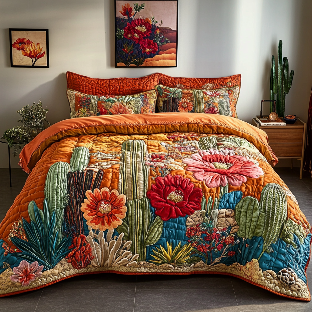 Desert Retreat Quilted Bedding Set Bedspread Set Cactus Inspired Gifts