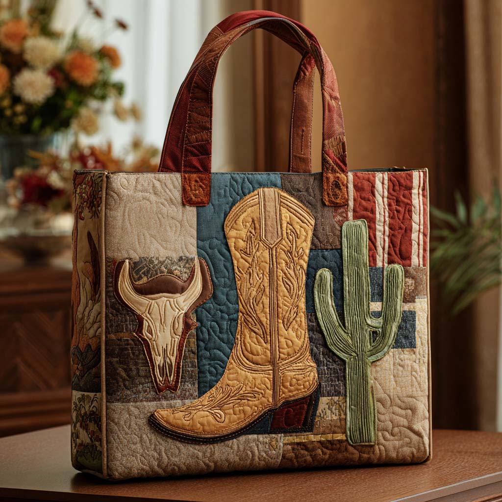 Desert Rider Quilted Tote Bag Gift For Cow Lover