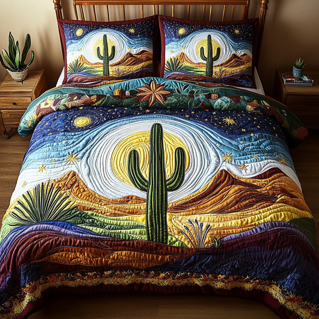 Desert Rose Quilted Bedding Set Bedroom Decor Succulent Gift For Him Her