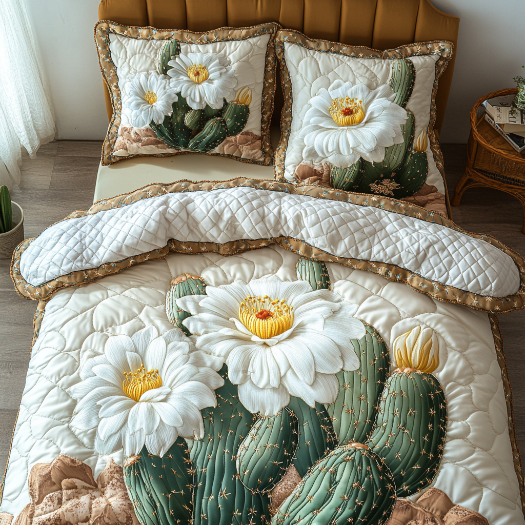 Desert Rose Quilted Bedding Set Holiday Duvet Cover Set Gifts For Cactus Lovers
