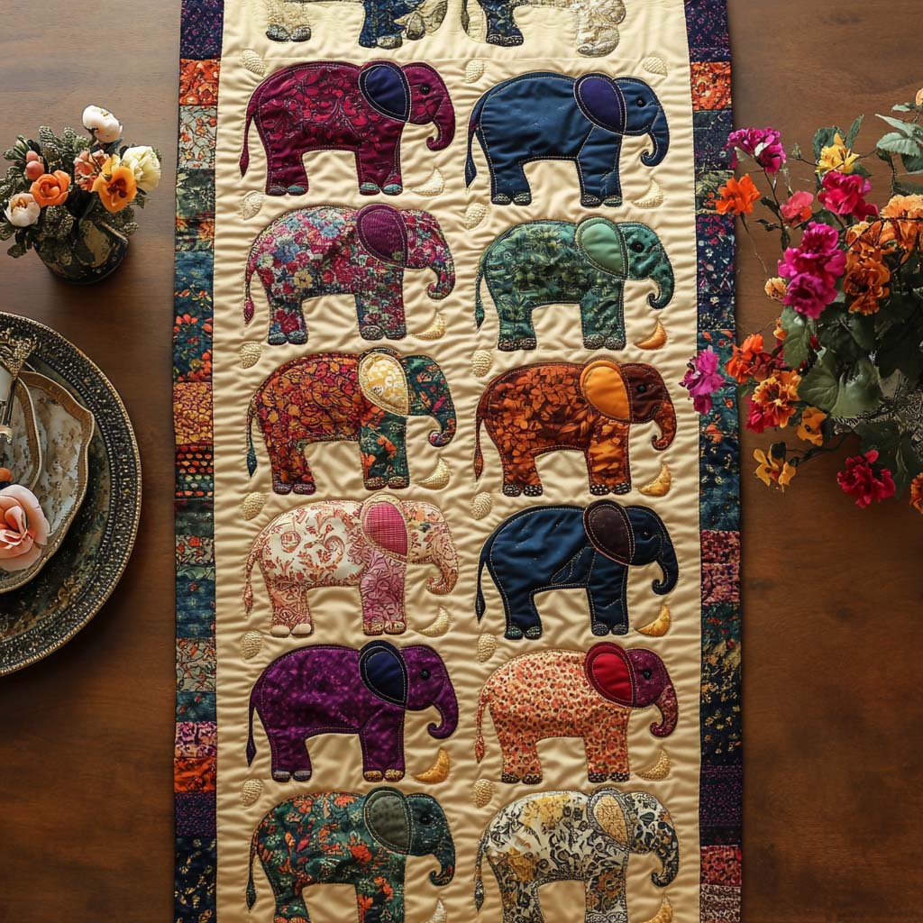 Desert Royalty Quilted Table Runner Dining Decor Best Gifts For Elephant Lovers