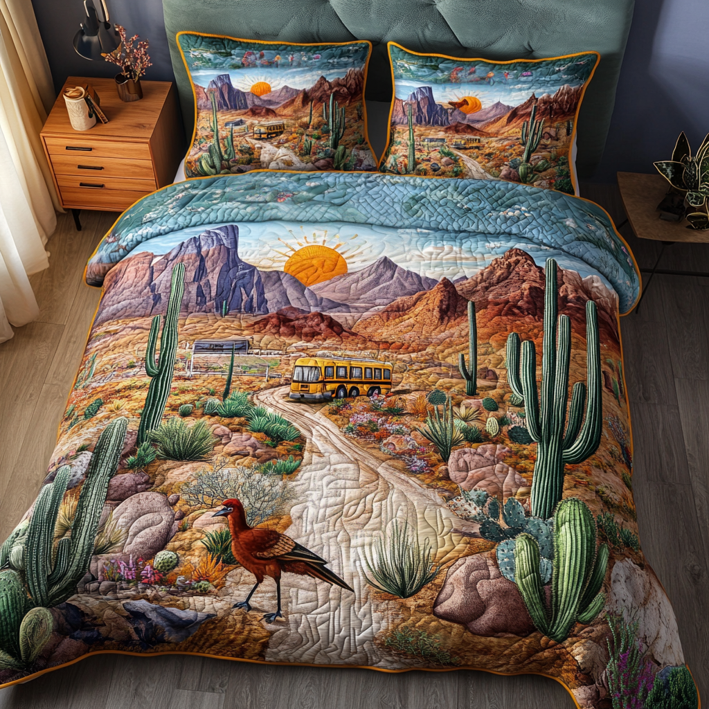 Desert Serenity Quilted Bedding Set Cute Bedroom Decor Cactus Related Gifts
