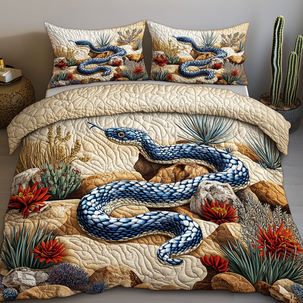 Desert Serpent Serenity Quilted Bedding Set Bed Decor Ideas Gifts For A Snake Lover