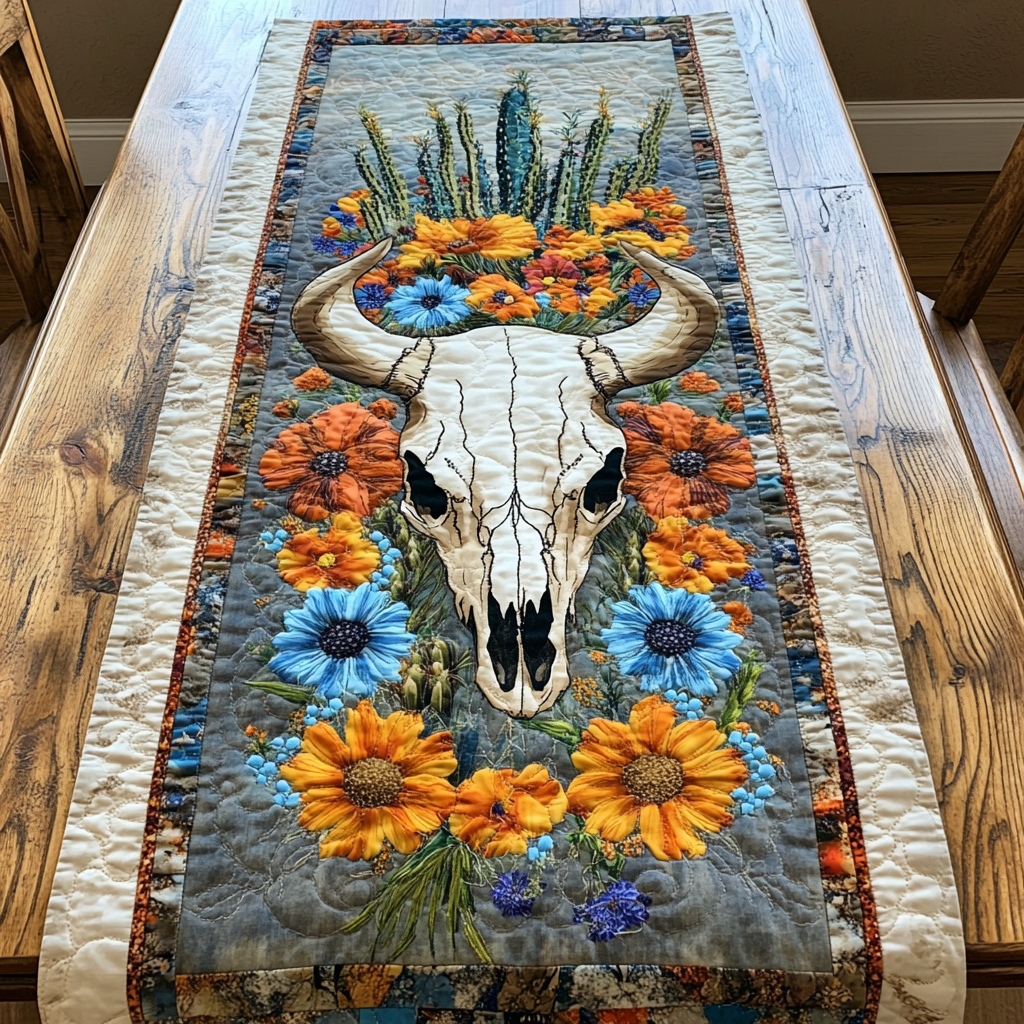 Desert Skull Quilted Table Runner Dining Table Decor Ideas Gifts For Western Lovers