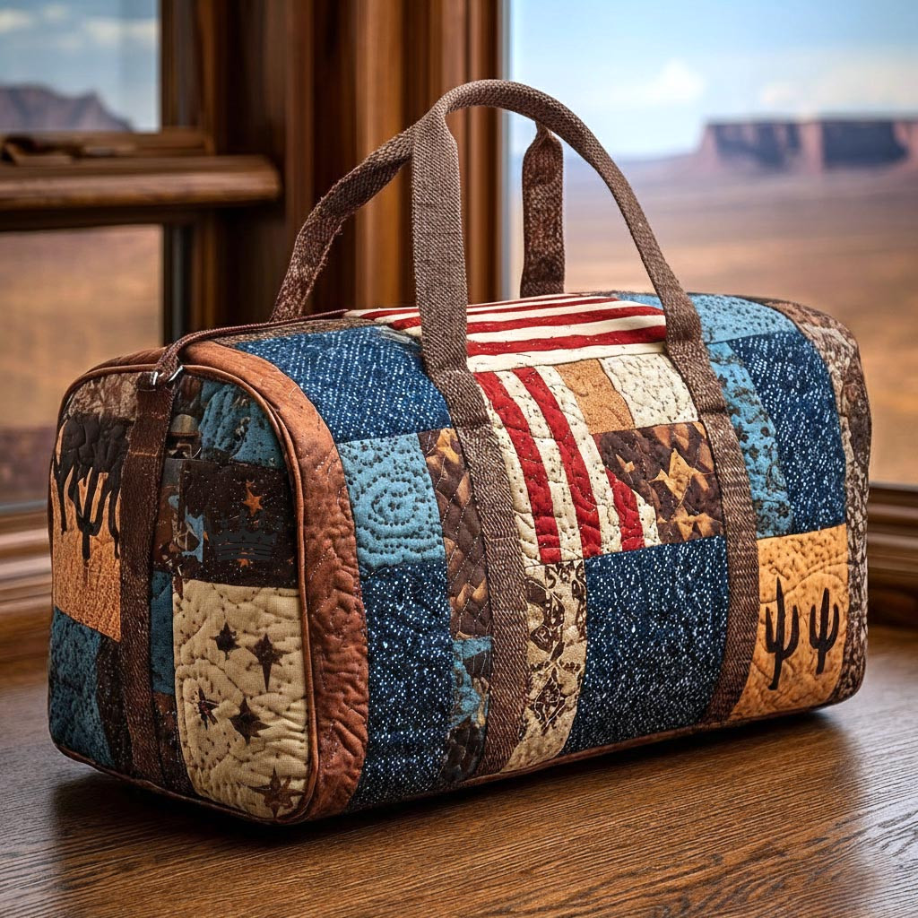 Desert Southwest Cactus Quilted Duffle Bag Western Retro Travel Bags For Women Best Gift