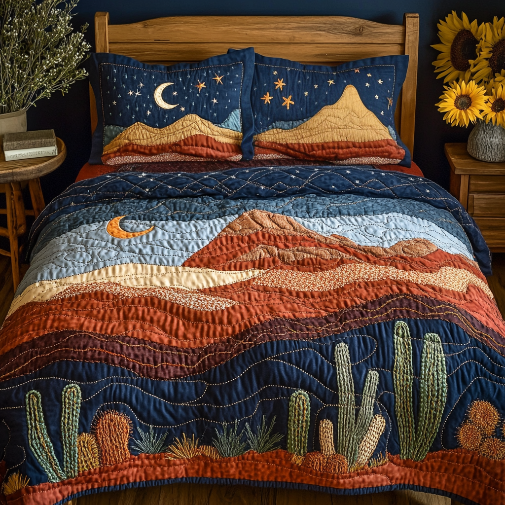 Desert Star Quilted Bedding Set Bed Room Decoration Gift For Cactus Lover