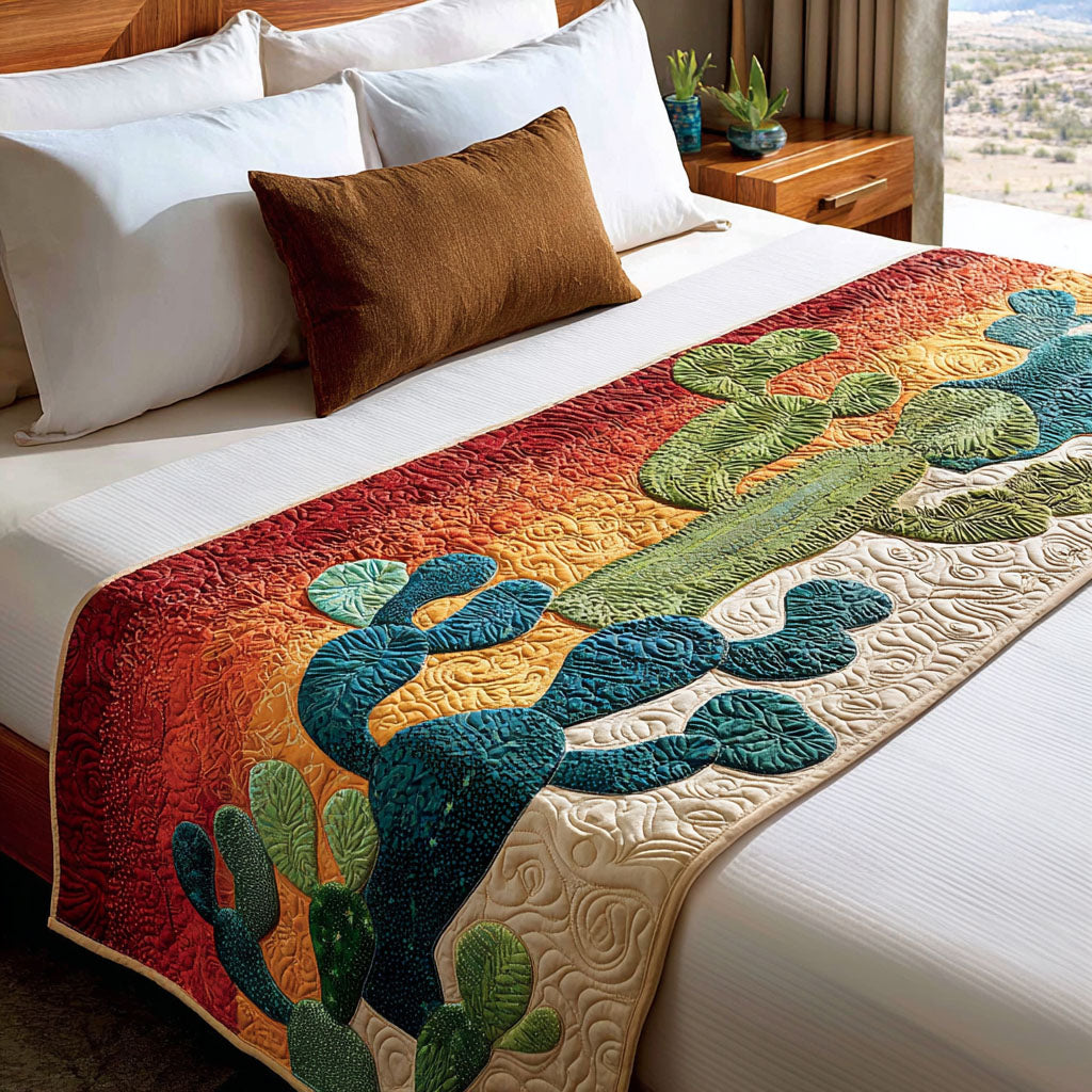 Desert Starburst Quilted Bed Runner Cool Bedroom Decor Cactus Themed Gifts