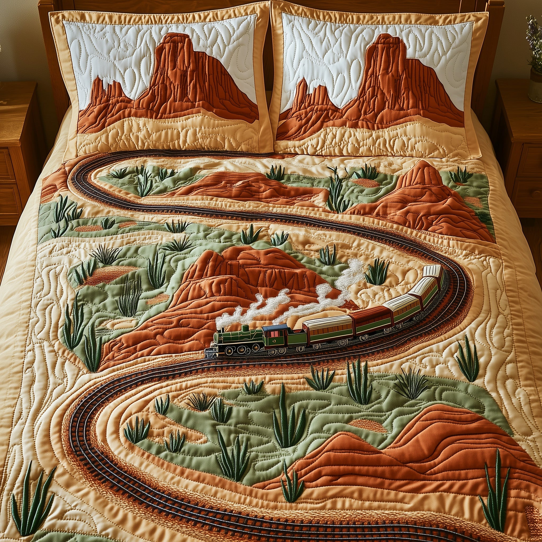 Desert Steam Journey Quilted Bedding Set Duvet Cover Merchandise Train Gifts For Him