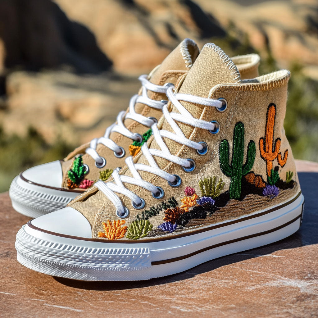 Desert Stride Canvas High Tops Classic Merch Look