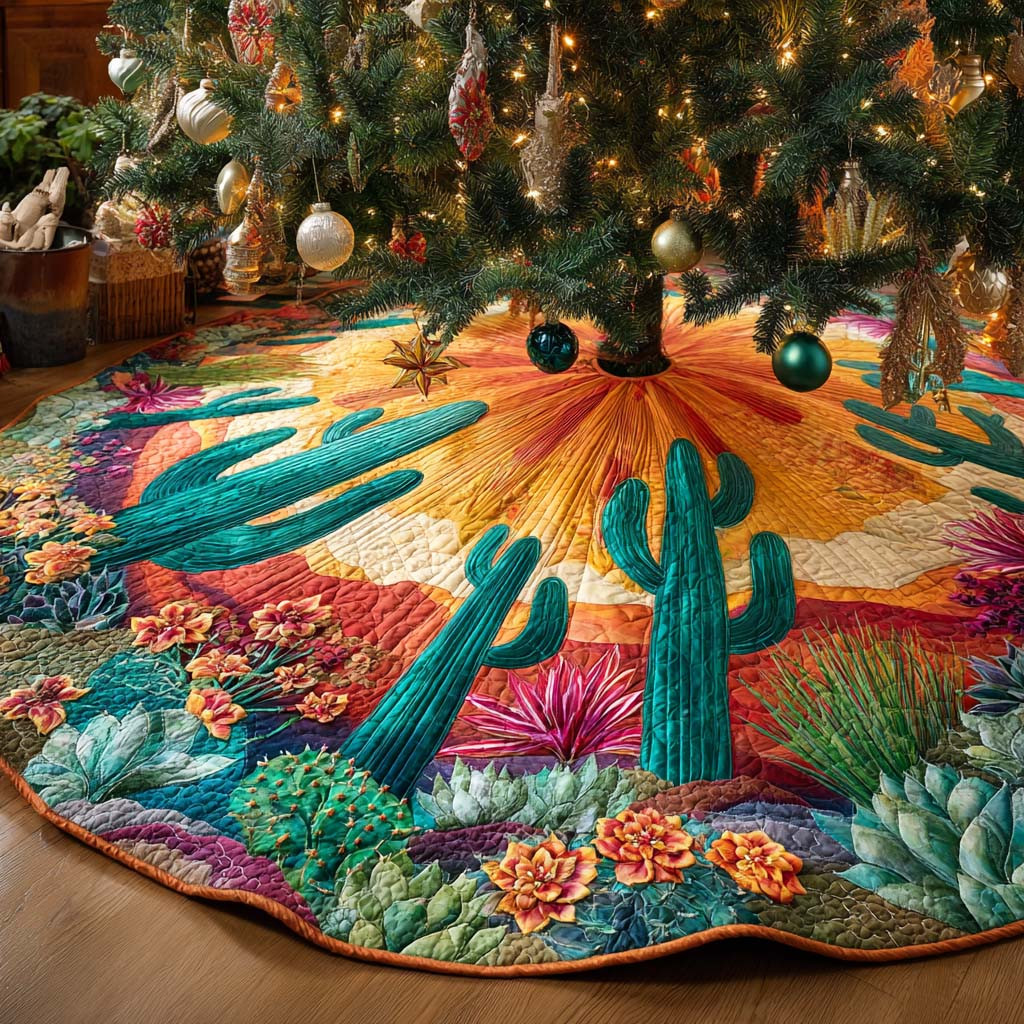 Desert Sun Halo Quilted Tree Skirt Christmas Tree Decor Cactus Collectors Xmas Gifts