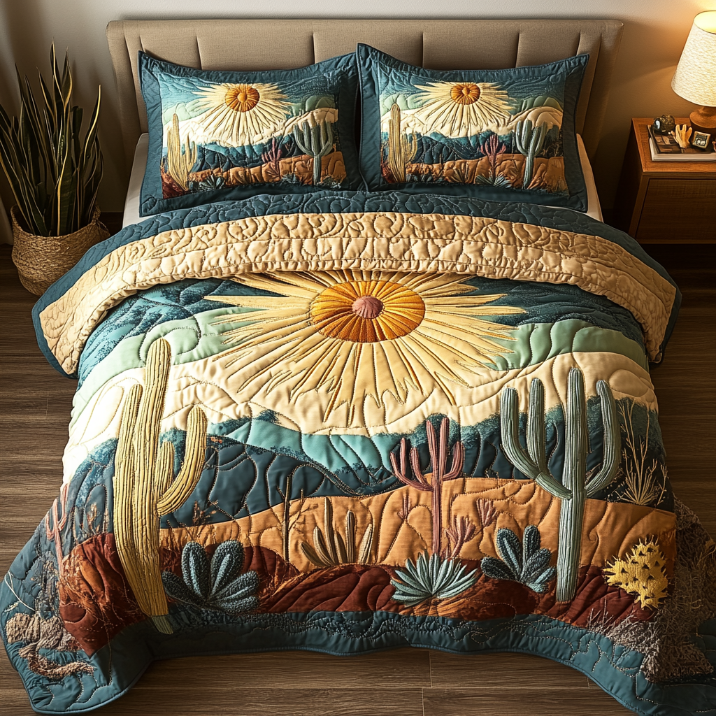 Desert Sun Quilted Bedding Set Christmas Bedding Sets Novelty Cactus Gifts